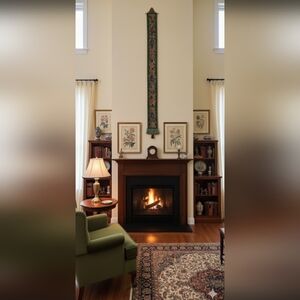 Teal Floral Tapestry with Bronze Finial
